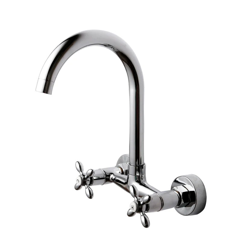 

Wall Mounted Kitchen Faucet Copper Dual Handle Basin Faucet Hot and Cold Wash Basin Mixer Tap Balcony Laundry Pool Mixing Valve