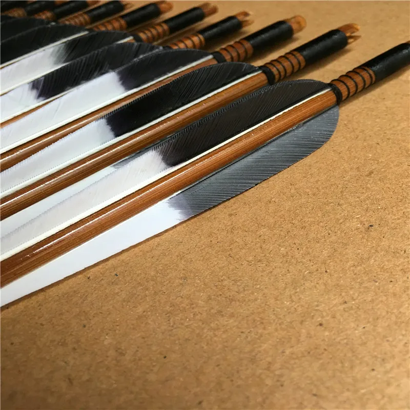 6/12/24pcs  Handmade bamboo Arrows Turkey feather For Longbow  Recurve Bow Archery Hunting