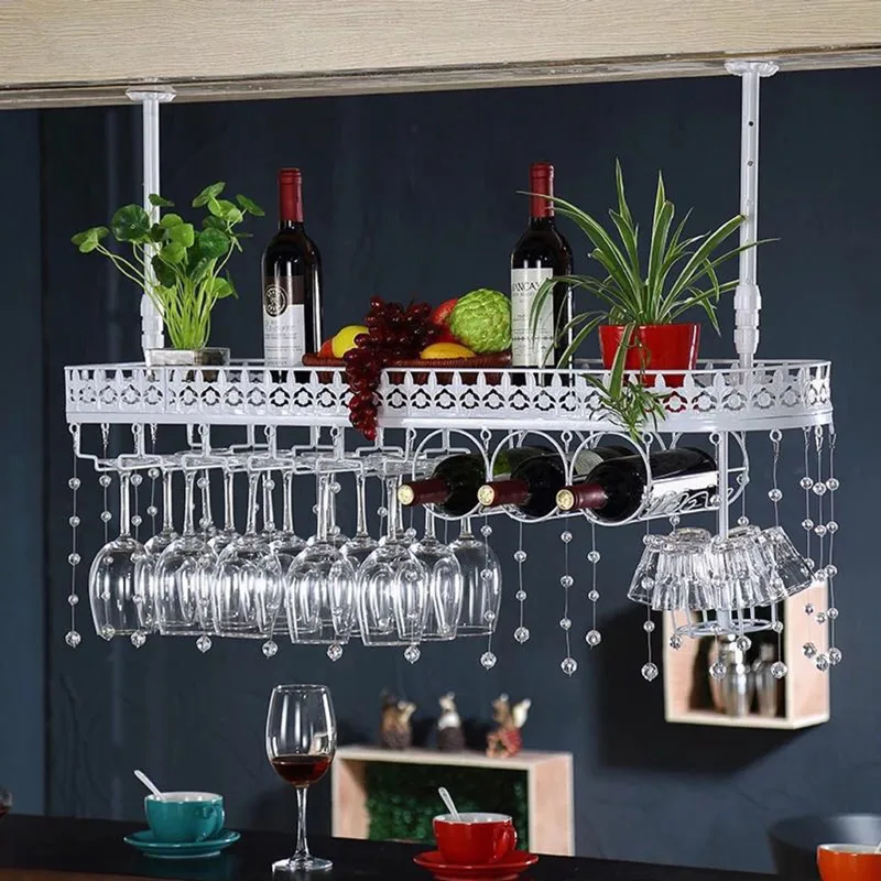 Hang red wine rack. Household glass frame. Hangs goblet.