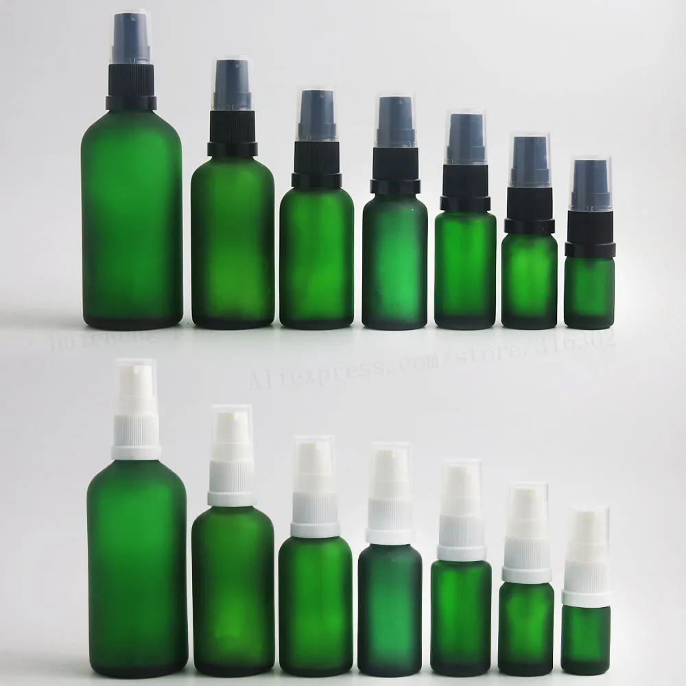 12 x Refillablel Frost Green Glass lotion Bottle Container Cream Shampoo Bottle With pum  5ml 10ml 15ml 20ml 30ml 50ml 100ml