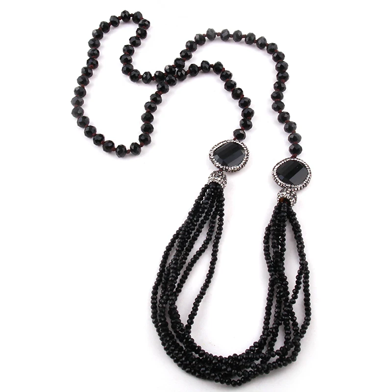 Fashion Bohemian Tribal Jewelry Glass Crystal Knotted Paved Distorted Crystal Multi Mini Crystal Necklaces