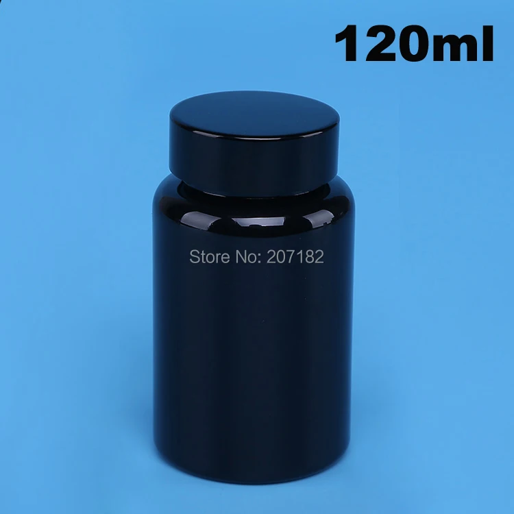 

100pcs 120cc Black Color PET Plastic Bottle, Meicine Powder Bottle, Capsule Bottle with Bright Black Aluminum Cap 120ml