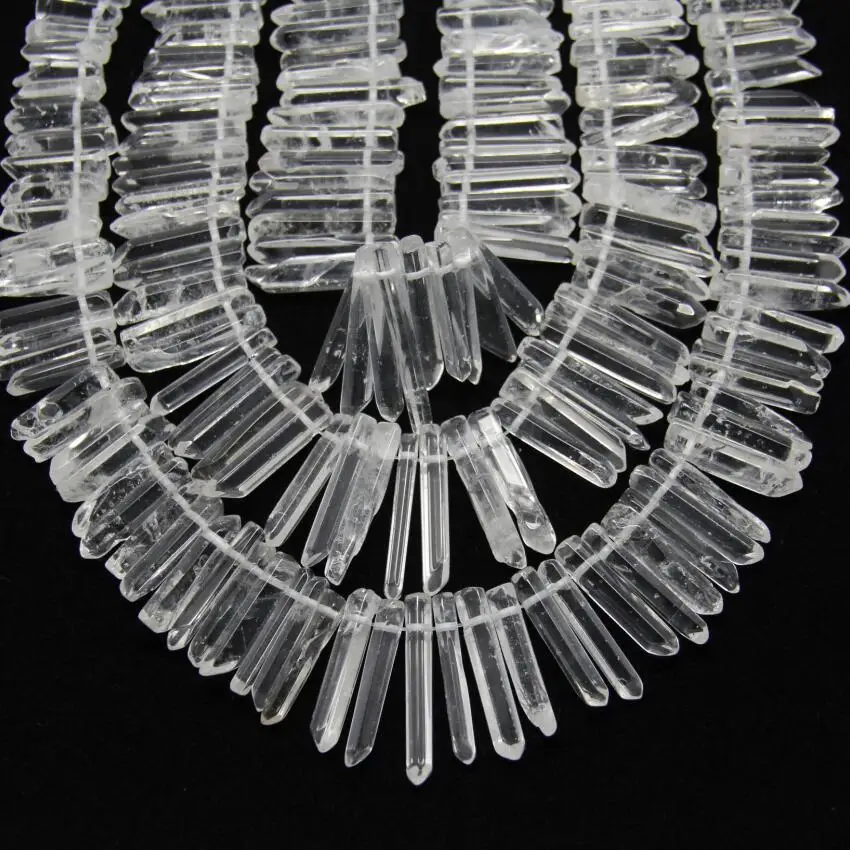 Top Drilled White Clear Natural Crystal Quartz Stuck Point Beads Pendant,Raw Stone Facted Spike Beads Strand For Jewelry Making