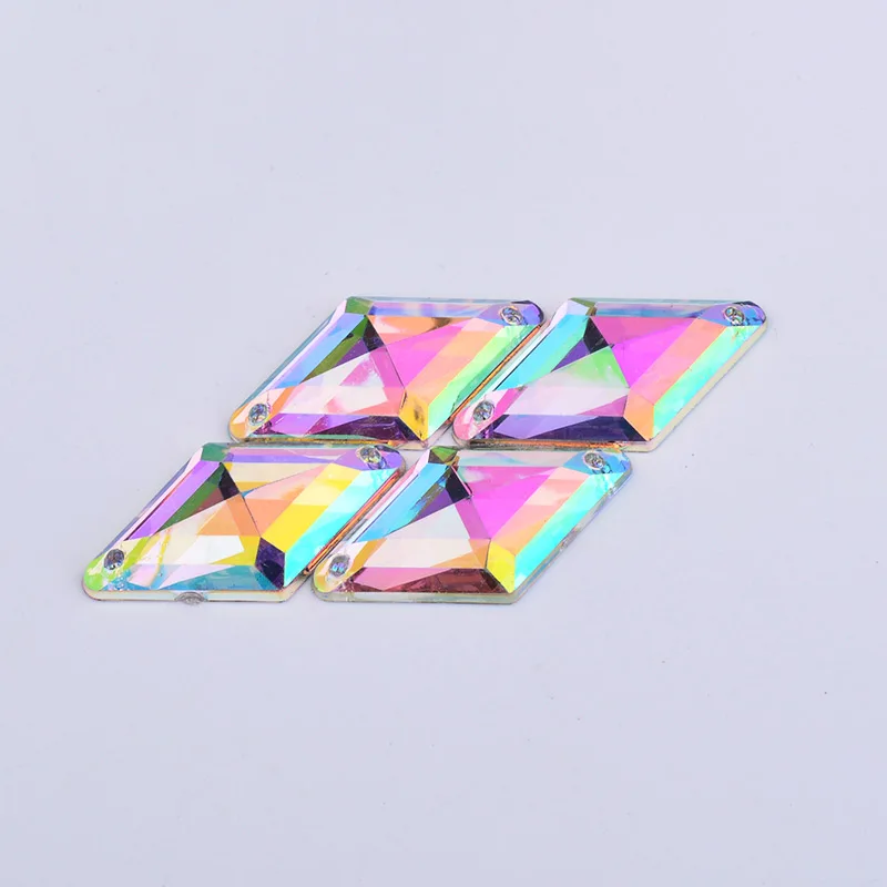 JUNAO 11x18mm 18x30mm AB Crystal Rhombus Rhinestone Applique Sew On Acrylic Stones Flatback Strass Sewing Diamond for Needlework