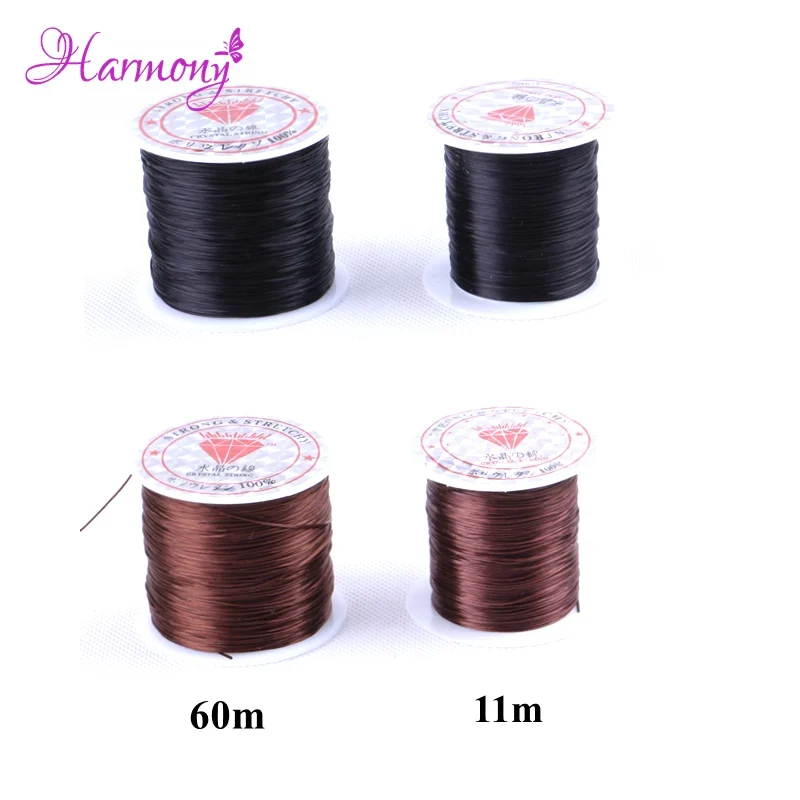 5pcs/lot Elastic Thread Black Round Crystal Line Nylon Rubber Stretchy Cord For String Bracelets Necklace Craft Diy 60m 11m
