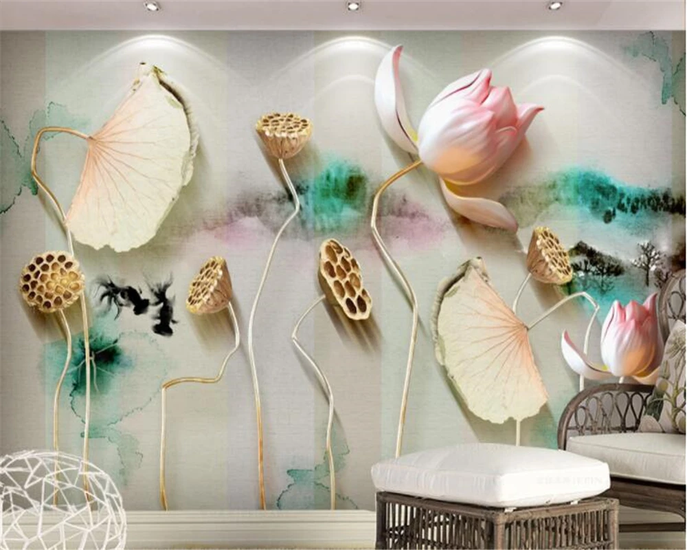 

beibehang New papel de parede 3d wallpaper Chinese Style Simple Wallpaper Relief Dream Watercolor Lotus Lotus Background tapety