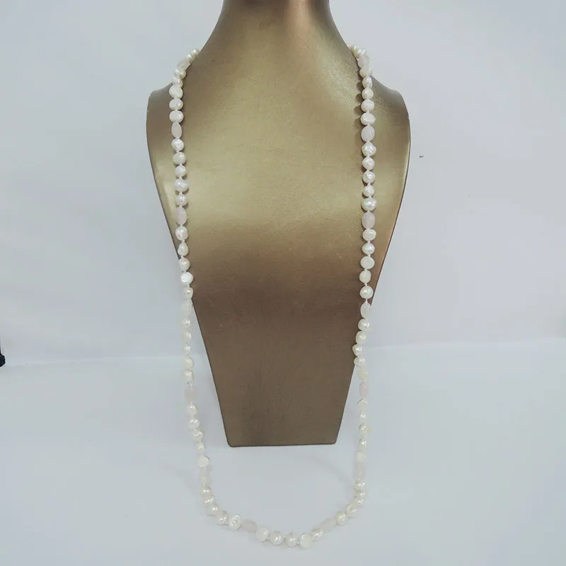 100% NATURE FRESHWATER PEARL NECKLACE and baby pink crystal beads-90 cm necklace