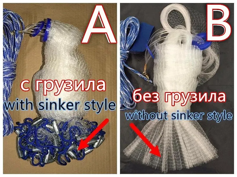 1.2-3.6m z obciążnikami lub bez obciążnika siatka do połowu ryb sieci odlewane z USA woda ręcznie rzucana sieć ryb muchowych narzędzie do drobna