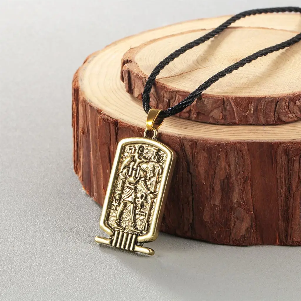 Kinitial Mens Punk Necklaces Egypt Amulet Women Square Tag Anubis Ankh Pendant Necklace Vintage Collare Religious Symbol Jewelry