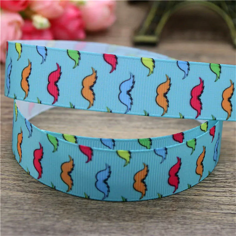 DUWES 50yards fish christmas mustache printed grosgrain Ribbon Accessory hairbow headwear decoration Wholesale OEM DIY D904