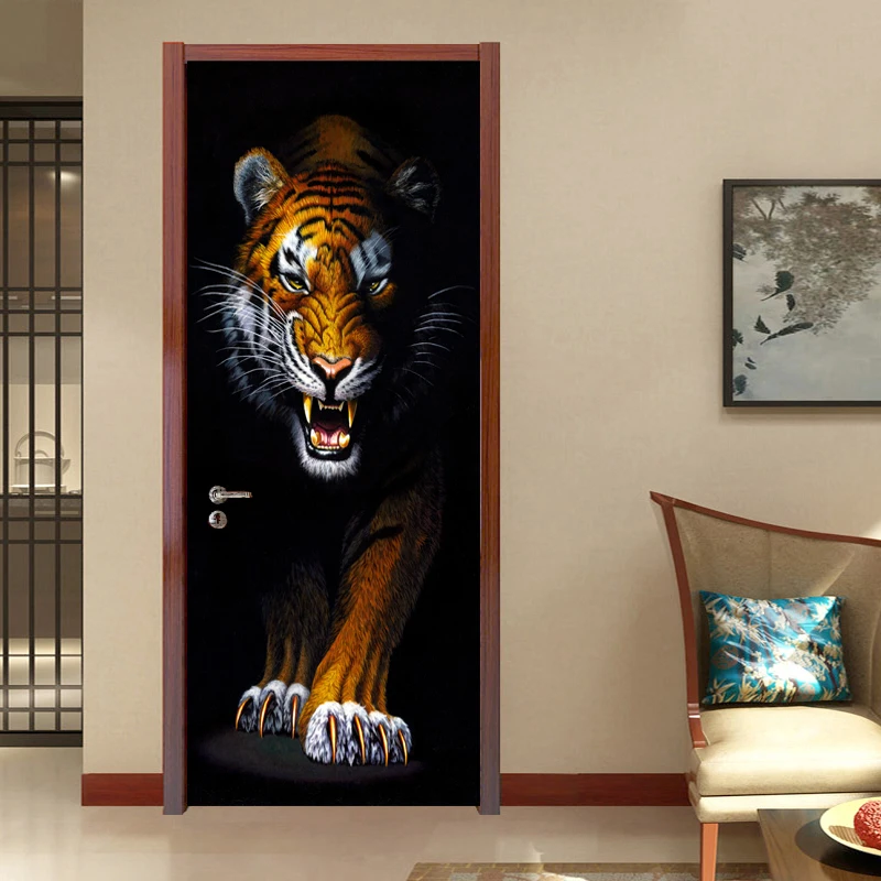 

Home Decoration Door Sticker 3D Stereo Animal Wallpaper Living Room Bedroom Kitchen Waterproof Vinyl Door Mural Door Paste