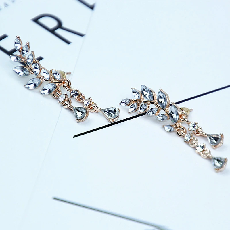 Women\'s Angel Wings Earrings Rhinestones Party Earrings Leaves Tassel Earrings Alloy Crystal Feather Fashion