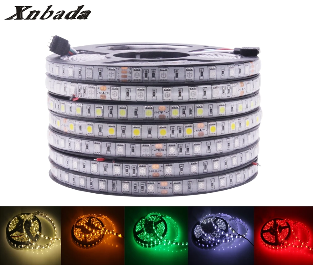 Xnbada DC24V Led Strip 5050SMD 60Led/m White/Warm White/Blue/Red/Green/Yellow/RGB Led Light Tape IP30/IP65