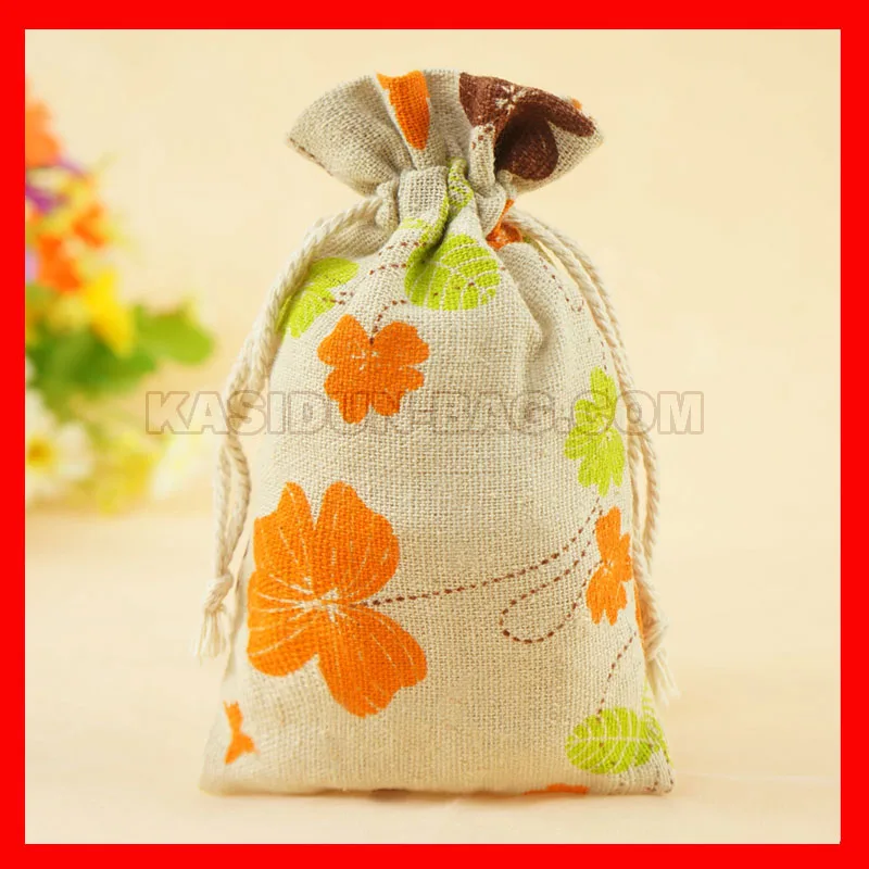 50pieces/lot Reusable Linen Cotton Drawstring Gift Bags Small