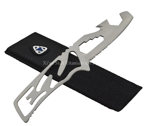 

Titanium TC4 Diving Knife Formfitting Streamline Design Matte Surface Durable with Straight Screwdriver / Spanner / Twine Knife