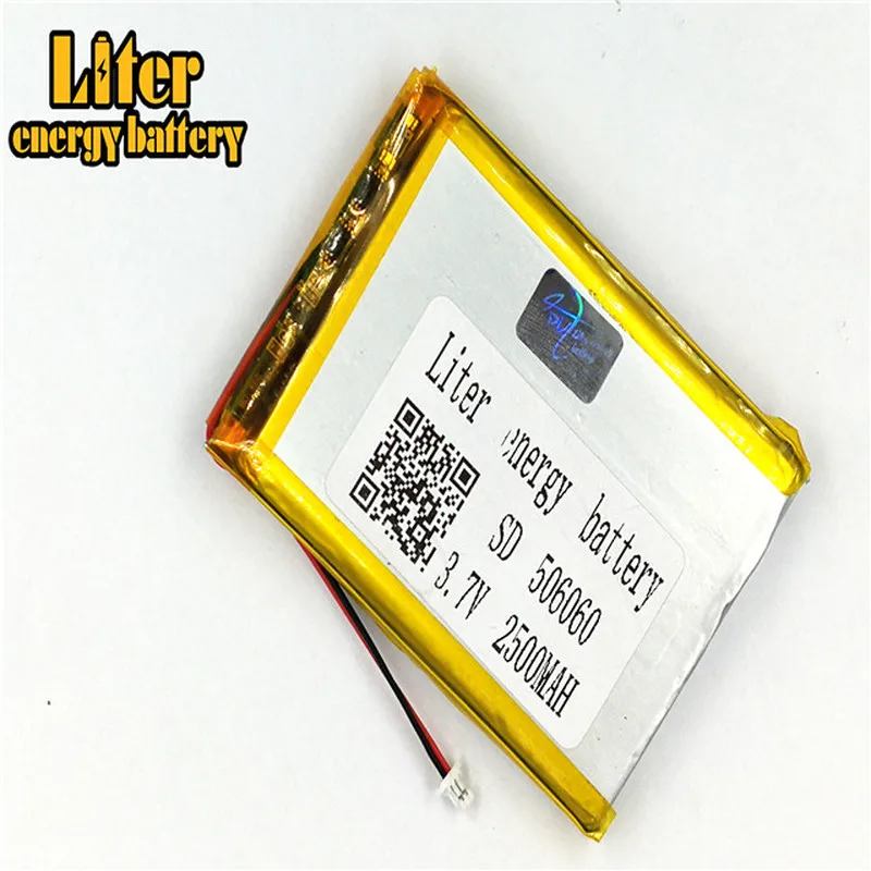 Conector de 2 pines de 1,0 MM, 3,7 V, 506060, 2500mah, batería de polímero de litio, libros electrónicos, GPS, PDA, máquinas recreativas, batería li-po
