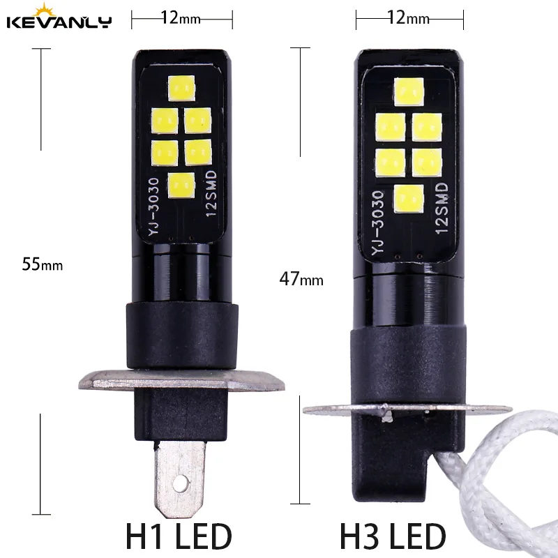 2PCS Auto H1 LED H3 LED Super Bright 3030 Chips High Power car Fog Lights Car Driving Light Fog lamps Auto Leds  headlight 12v