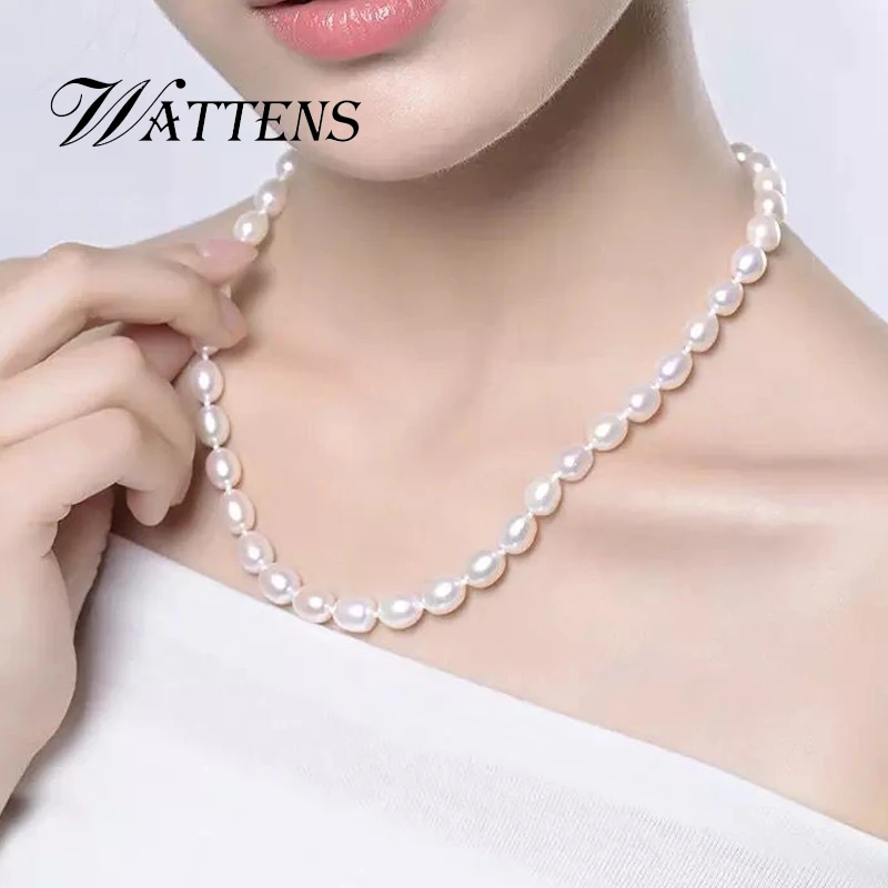 Natural Freshwater Pearl Necklace 925 Sterling Silver pearl Jewelry for Women charm wedding/birthday/Party/Daily Life Fashion