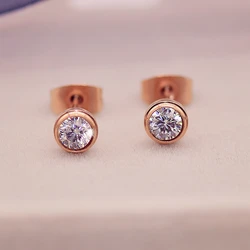 YUNRUO Top Brand Gold Silver Color Classic Zircon Crystal Stud Earring for Woman 316L Stainless Steel Fashion Jewelry Never Fade