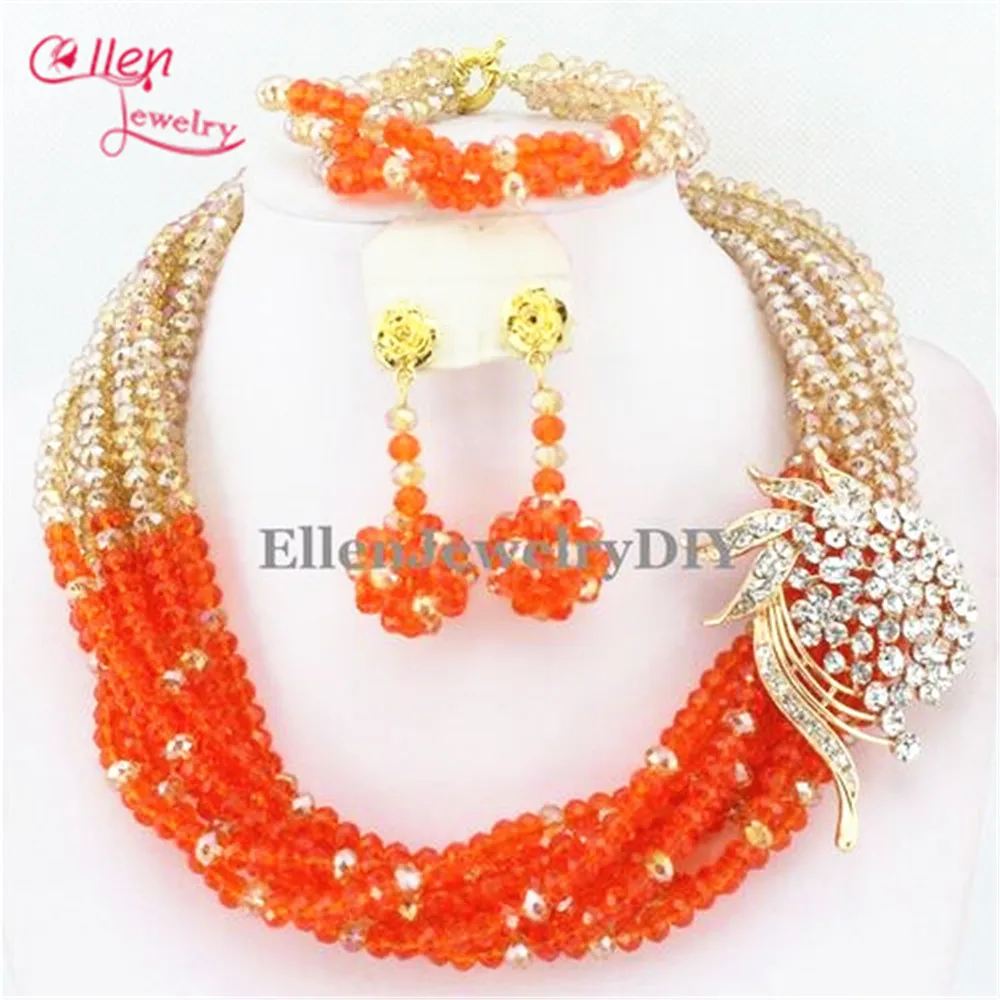 

Colourful African Beads Jewelry Set Nigerian wedding bridal dubai Crystal Beads women statement Necklace jewelry Set W7653