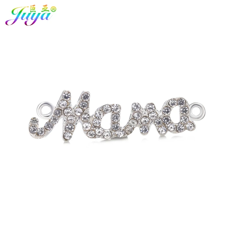 Needlework Jewelry Components Cz Rhinestones Silver Color Mama Charms Connector For Women Kids Handmade Bracelet DIY Making