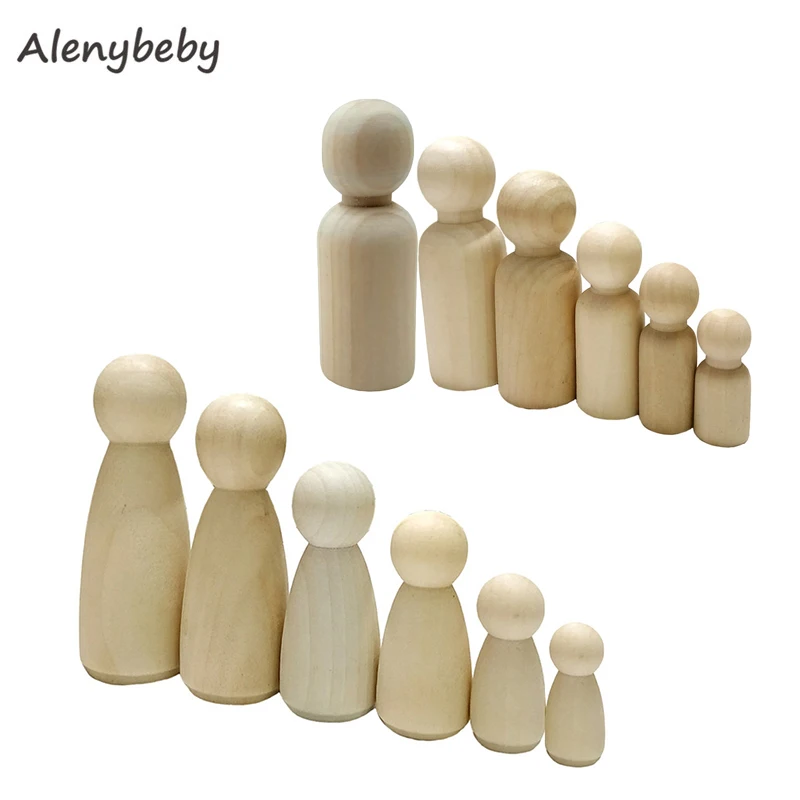 Creative Toy 5pcs Wood People Manual Painting Dolls Crafts Graffiti Woodman Solid Hard Different Size Children Kids