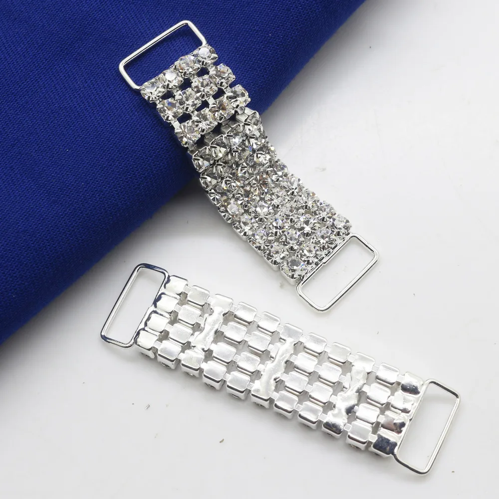 New Fashion 2Pcs/Pack 60mm Crystal  bikini connestor buckles Ribbon Shoulder strap Bridal Dress Accessories.