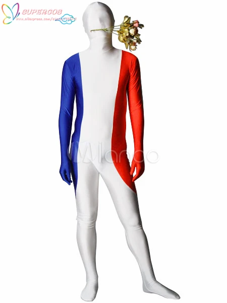 Bandeira da frança para festa de carnaval, de alta qualidade, traje zentai de spandex de corpo inteiro