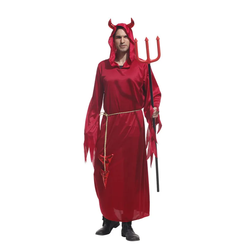 Halloween Costumes Adult Men Hooded Evil Red Demon Devil Costume Uniform Robe Fancy Cosplay Clothing for Men