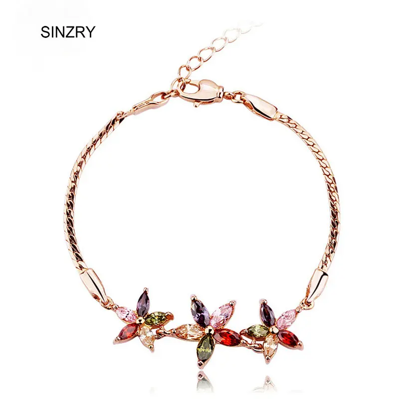 SINZRY rose gold color multicolor cubic zircon CZ Summer Flower charm Bracelets bangles fashion Korean jewelry