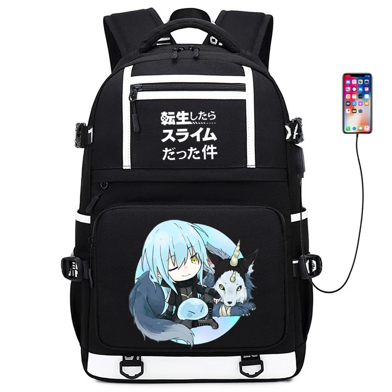 

That Time I Got Reincarnated as a Slime Students Backpack Kawaii School Bags Oxford Bookbag USB Charging Men Laptop Back pack