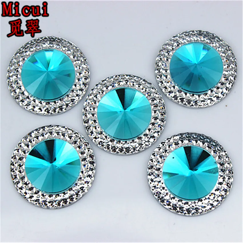 Micui 50pcs 20mm Dual color Flatback Resin Round Stone beads flatback resin rhinestone for Dress Garment DIY deco ZZ489