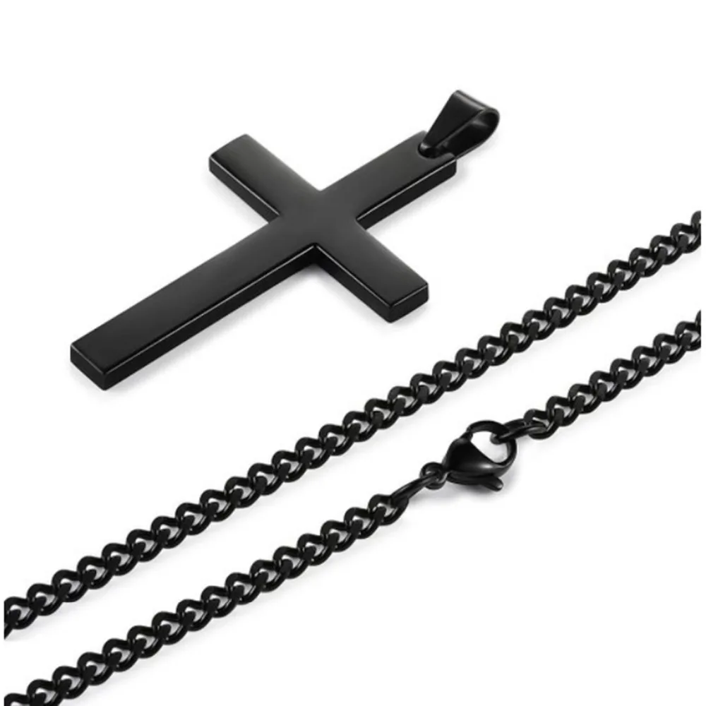 Stainless Steel Titanium Faith Crucifix Cross Pendant Necklace Choker Gold/Black Chain For Men Women Jewelry Jesus Prayer