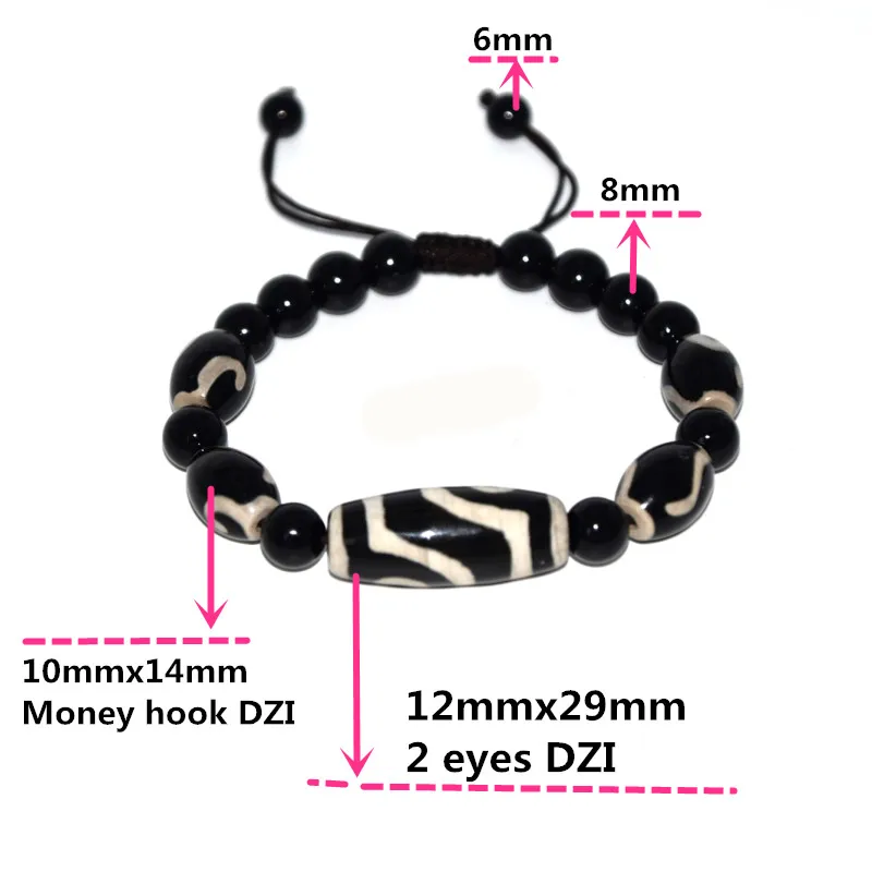 خرز عقيق التبت Dzi ، 12 × 29 مللي متر ، عيون Dzi مع خطاف نقود 10*14 مللي متر ، سلسلة نسج DZI للرجال والنساء ، شحن مجاني