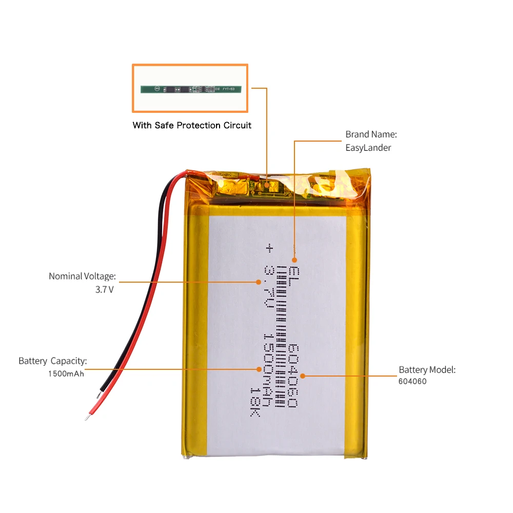 Batería de polímero de litio de 604060 V, 3,7 mah, carga de energía de emergencia móvil artesanal, baterías recargables li-po, 1500