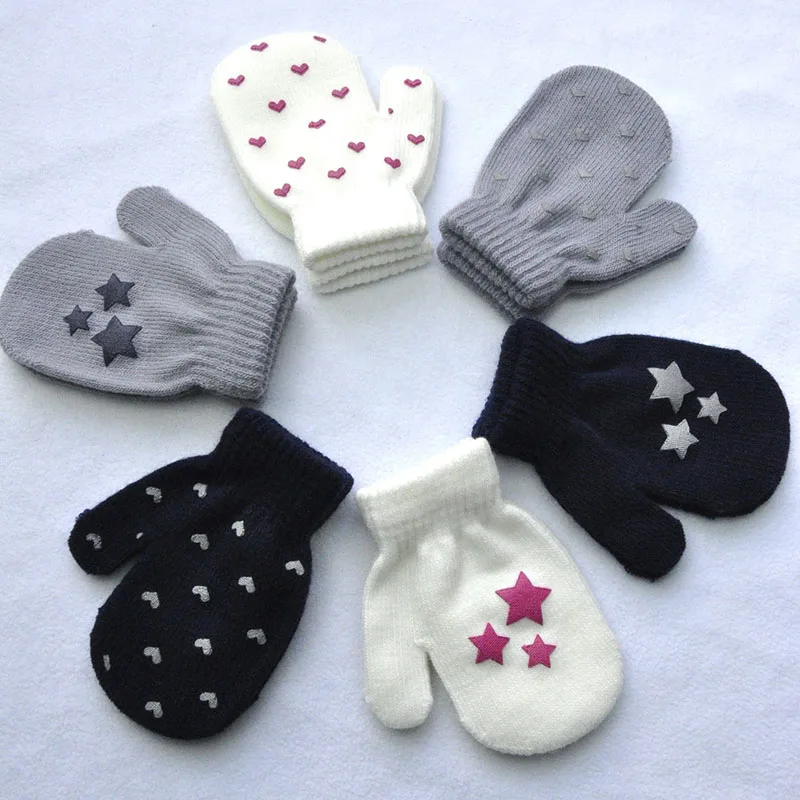 New Love Boys Girls 1-4 Year Old Children's Gloves Fashion Toddler Mittens Knitted Dot Stars Heart Warm Print Solid Color Guante