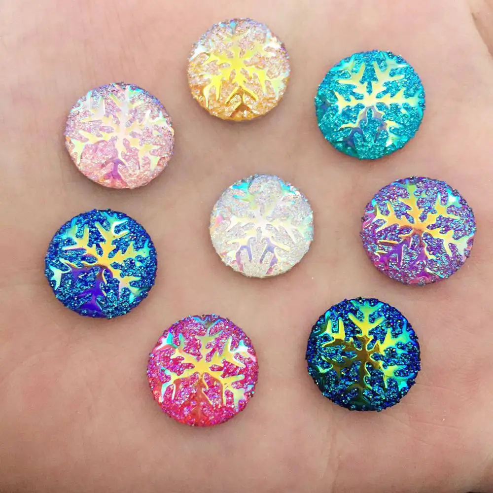 Hot 50pcs 14mm AB Round Resin Snowflake Flatback Rhinestone Wedding Buttons K15