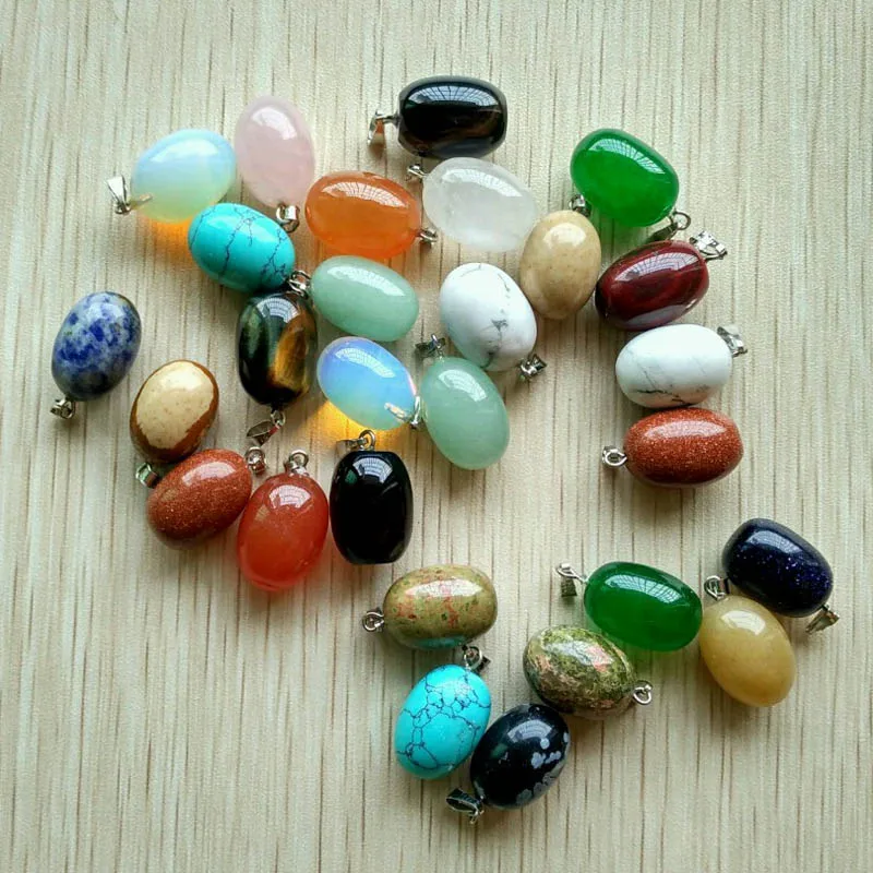 wholesale 50pcs/lot  Fashion natural stone mix egg shape charms pendants for necklaces jewelry making gifts  free shipping