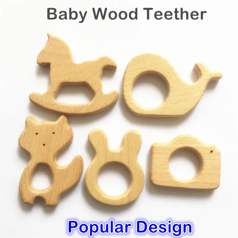 

Chenkai 5pcs Wooden Teether DIY Organic Eco-friendly Nature Wood Baby Teething Pacifier Grasping Montessori Toy Accessories