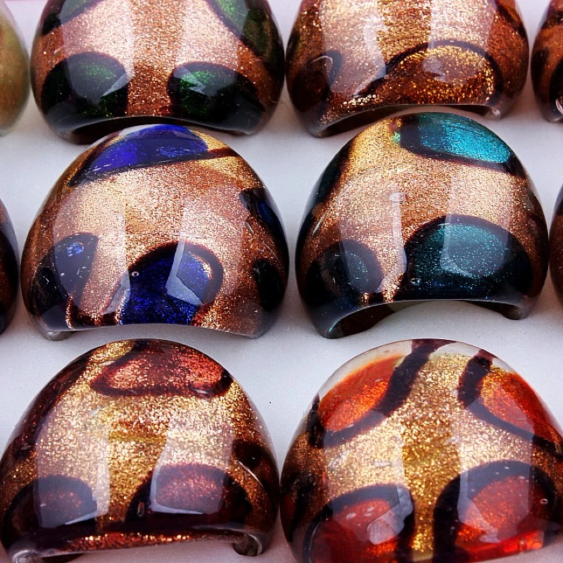 QianBei Wholesale Mixed 12pcs Fashion Handmade Colorful Murano Glass Rings For Women Men Jewelry Gifts