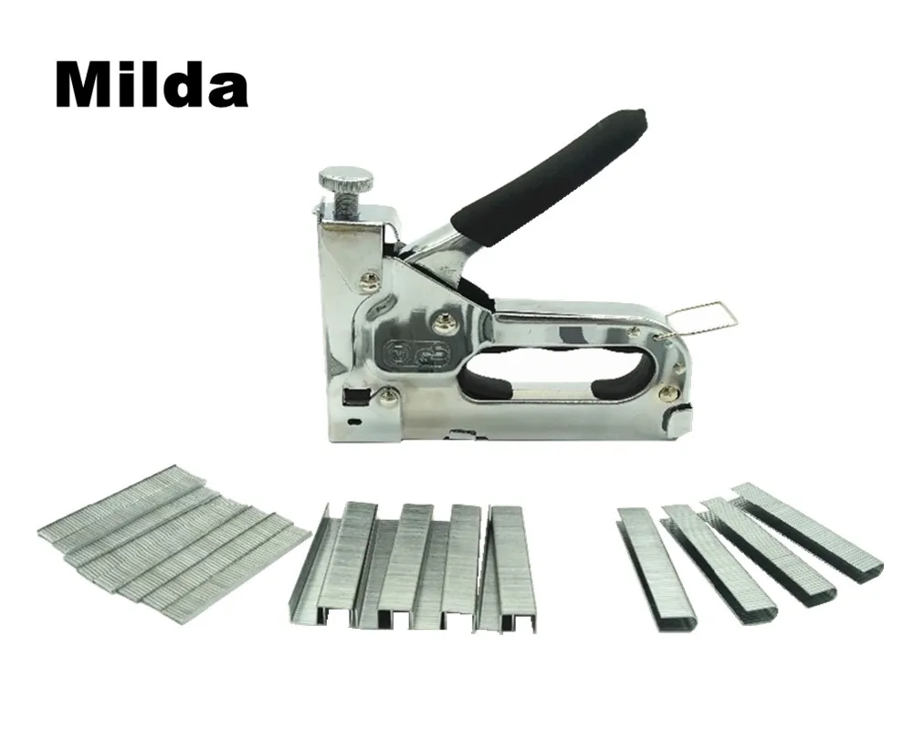 Milda 3-way Manual Heavy Duty Hand Nail Gun Furniture Stapler For Framing with 1000pc Staples By Free Woodworking Tacker Tools