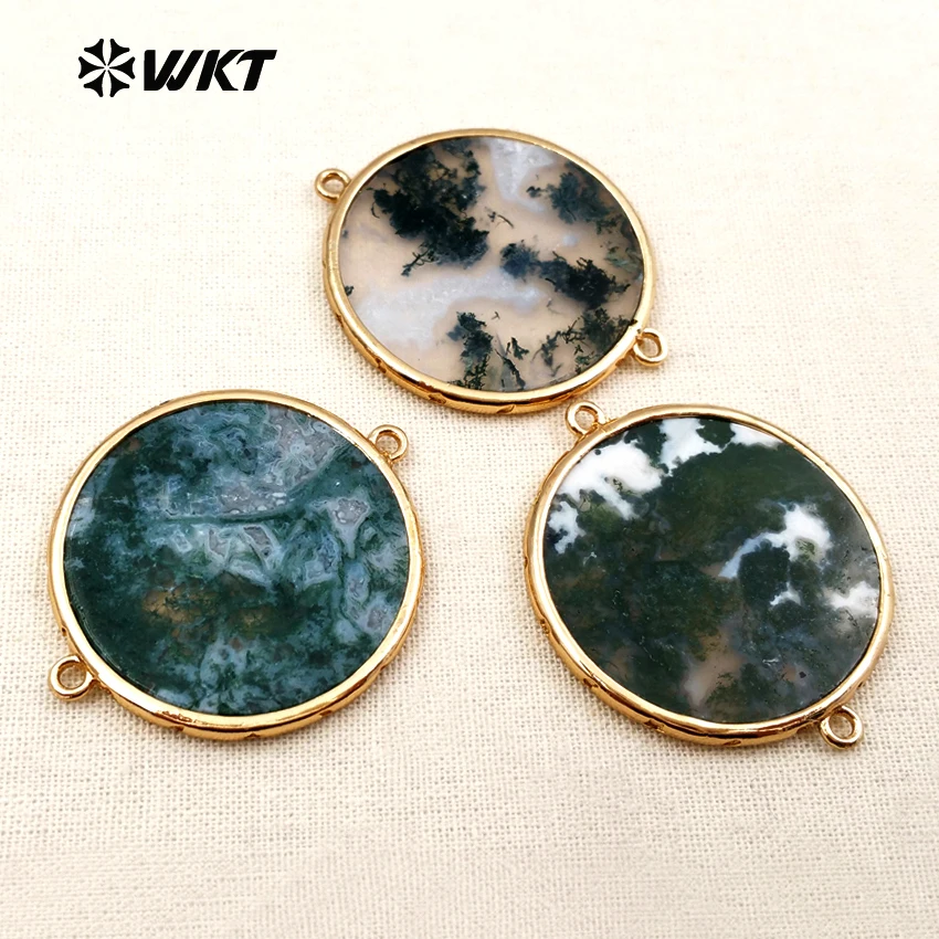 WT-C233 WKT Classic Natural Stone With Metal Electroplated Round Shape Connector Materials For Jewelry Making Findings