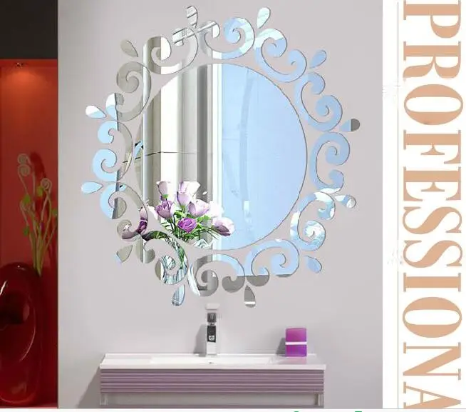 DIY Mirror Acrylic Laciness 3d Three-dimensional Wall Stickers Entranceway Ceiling Round Mirror Decoration Home Decor