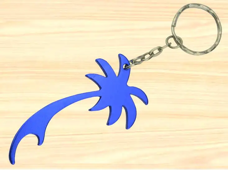 500 pcs/lot palm tree shape keychains customed printed logo beer can bottle opener key ring promotion gift free shipping