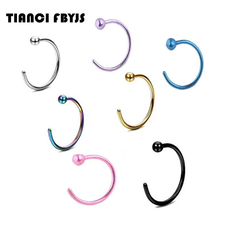 TianciFBYJS 8MM Nose Rings And Studs Surgical Steel Piercing Nose Nez Nariz Indian Hoop Nose Ring With Ball Body Piercing Je