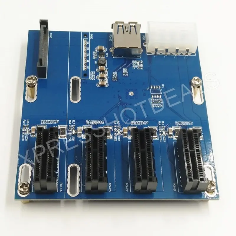 PCI-E 1X Expansion Kit 1 to 4 Ports Switch Multiplier Hub Riser Card USB 3.0