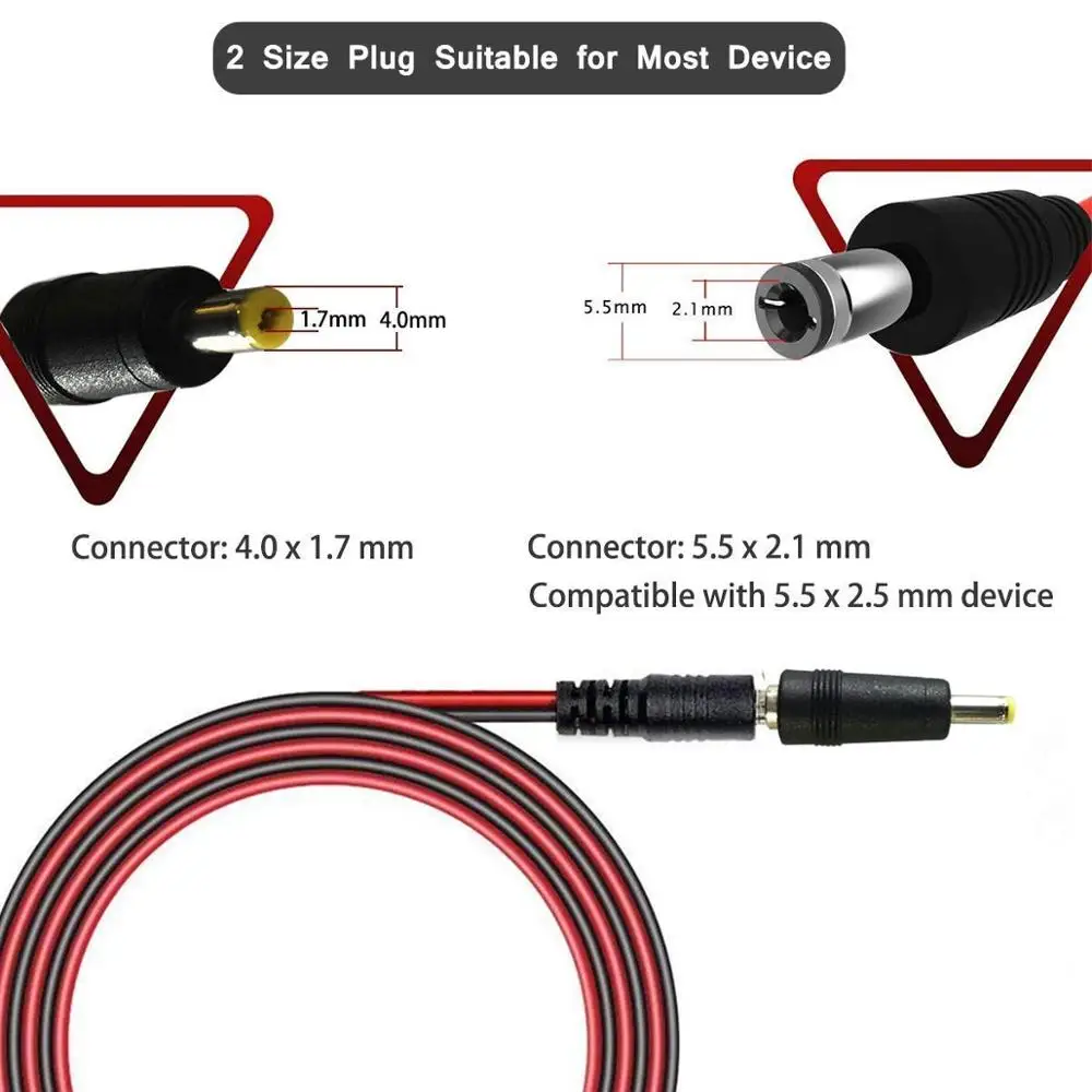12-24V 4FT Car Cigarette Lighter Male Plug to DC 5.5mm x 2.1mm / 4.0mm x1.7mm Connector Cord for Portable DVD Player,Car,Truck