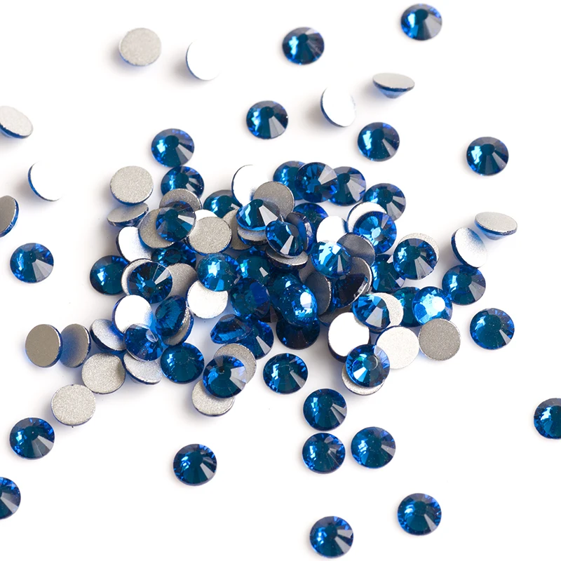 YANRUO 2058NoHF SS3-SS30 Capri Blue Glass Crystal Flatbacks Strass Non Hot Fix Rhinestones For Nail Art Decorations