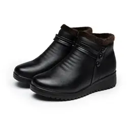 Fashion Winter Boots Women Genuine Leather Ankle Warm Boots Mom autumn plush wedge shoes Woman shoes Big Size 35-41