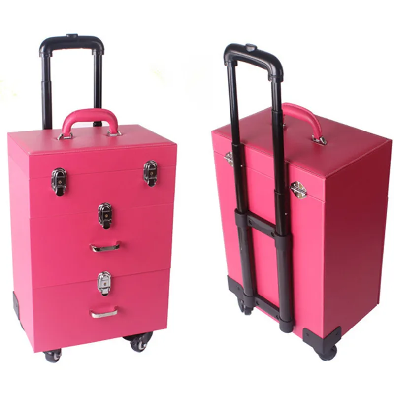 Sac à bagages professionnel de manucure, valise à roulettes avec frein, Pu nouveaux sacs de voyage en aluminium, étui de maquillage boîte à cosmétiques